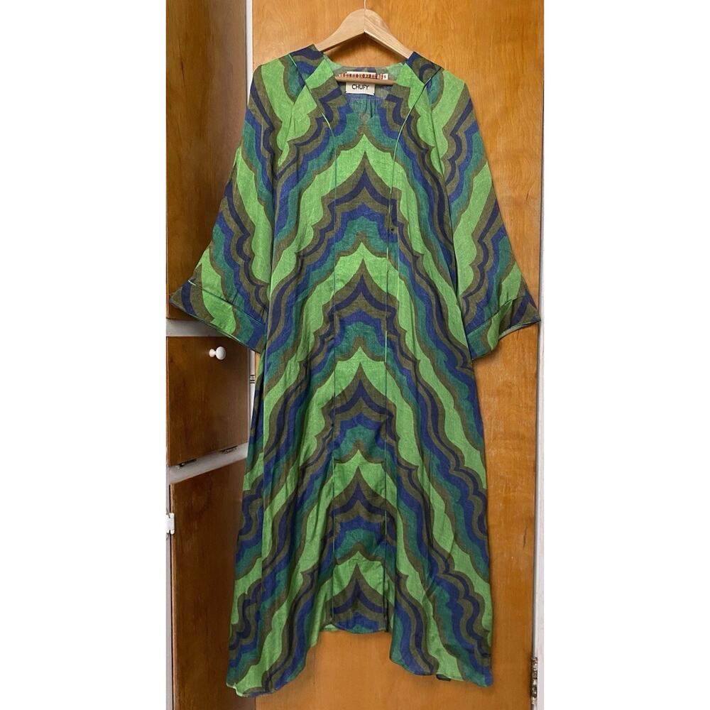 Chufy Phoenix Midi Dress Psychedelic Bohemian Kaftan Festival Op Art Sz S Maxi - Picture 3 of 8